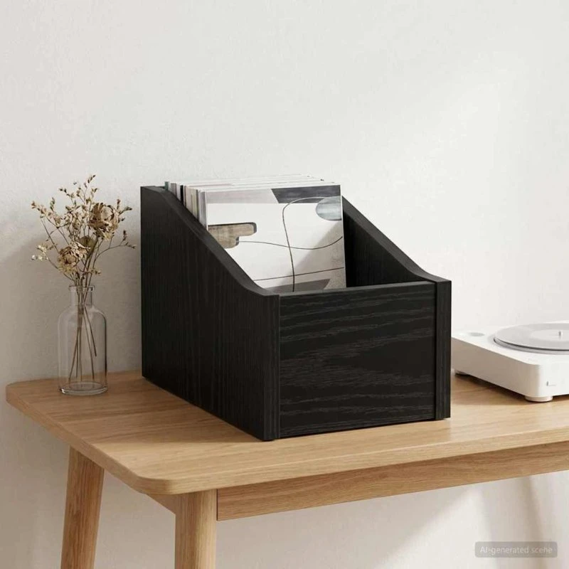 vidaXL LP pladeæske Sort eg 18 x 32 x 18 cm