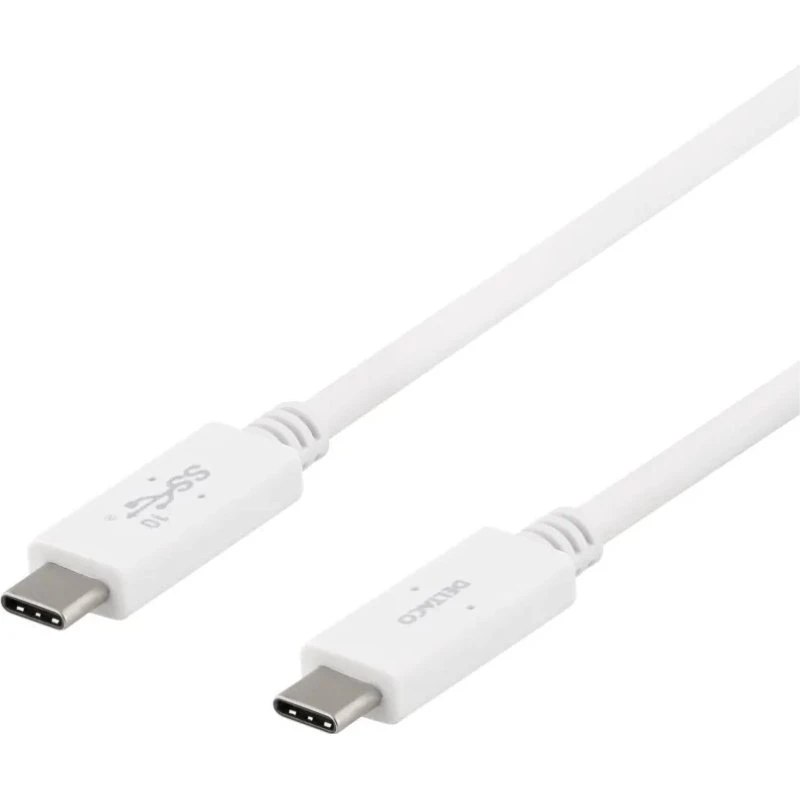 DELTACO USB-C til USB-C kabel 0,5 m, 10 Gbps, 100W (hvid)