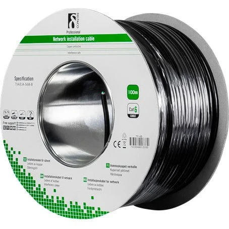 Deltaco U-UTP Cat6 Udendørs (Solid) 100m - Sort