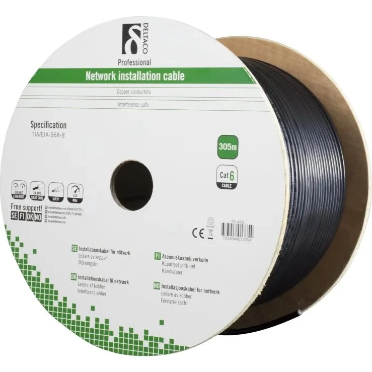 DELTACO Netværkskabel F-UTP Cat6 Udendørs 305m, Sort