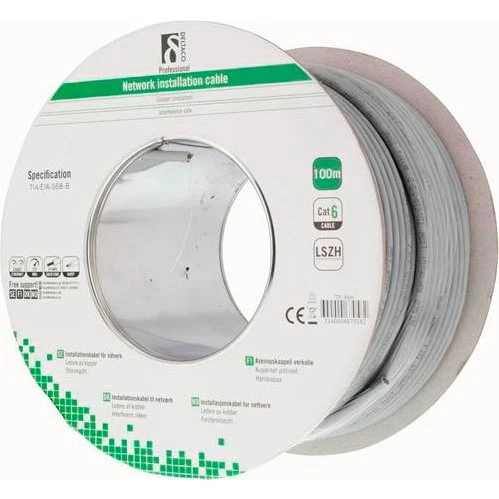 DELTACO Cat6 U/UTP LSZH installationskabel 100m, grå