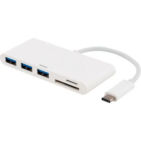 Deltaco USB-C Hub med 3x USB 3.1 & SD/microSD, hvid