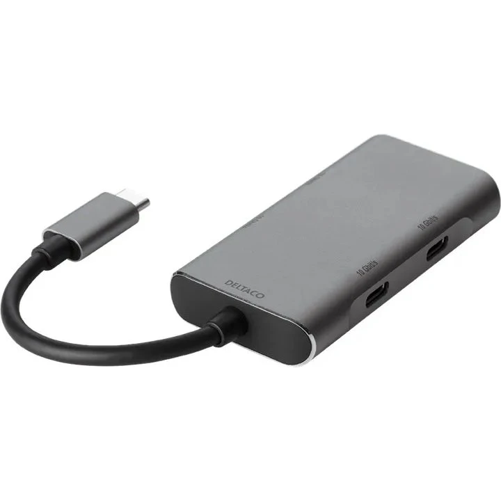Deltaco HUB201 USB-C-hub 2xUSB-C/2xUSB-A 10 Gb/s, stjern grå