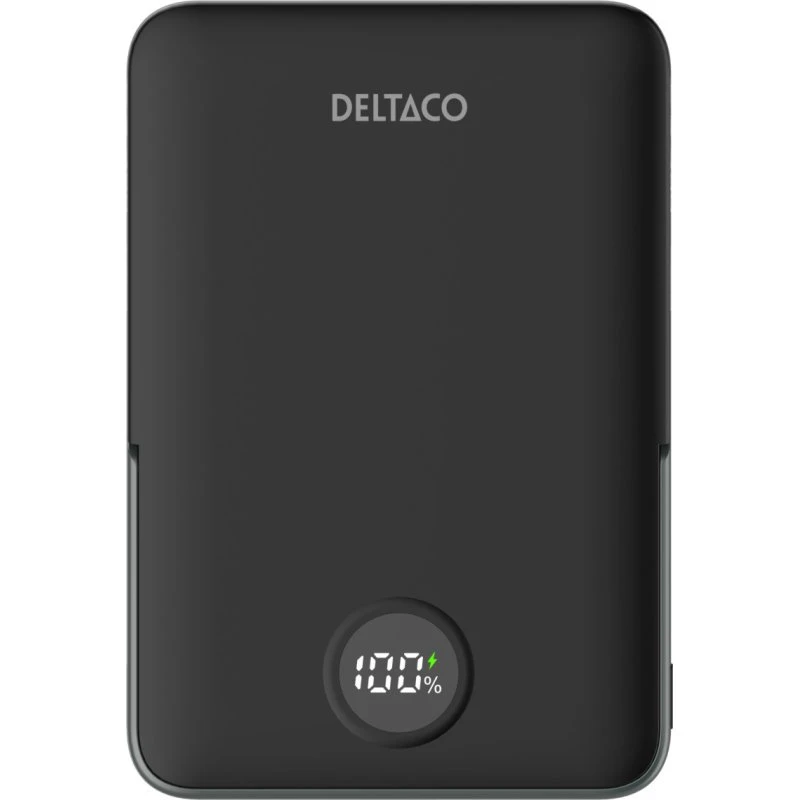 Deltaco Powerbank 5000mAh - Trådløs 20W med Stander, Sort