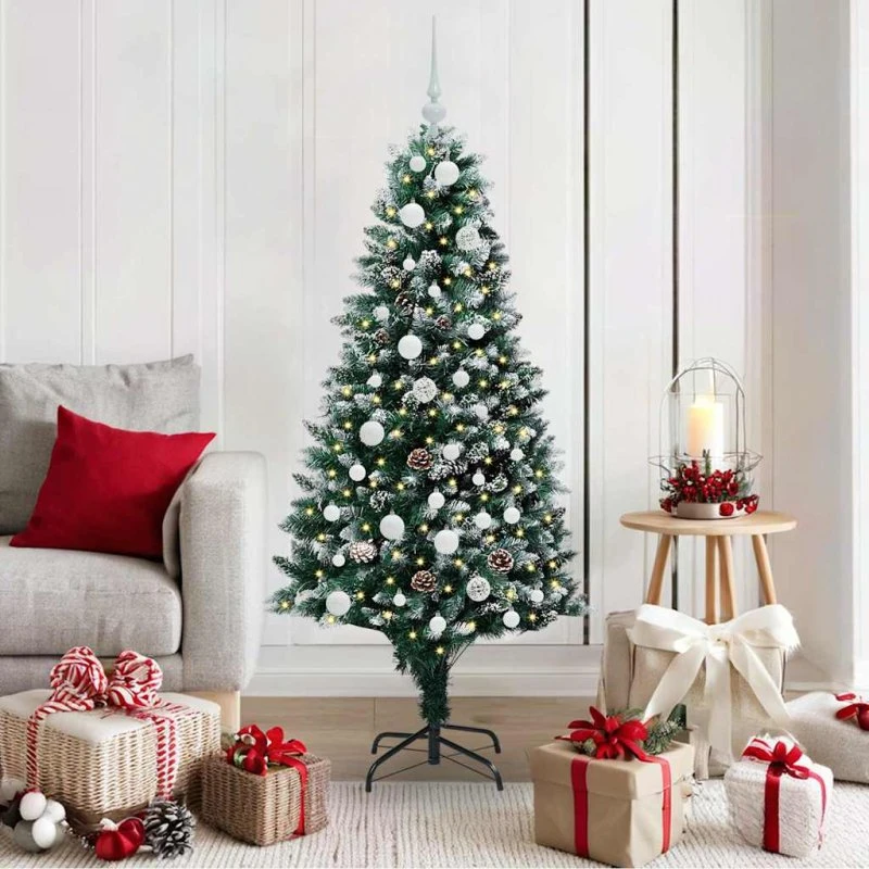 vidaXL Kunstigt juletræ med LED-lys, 150 cm, Grøn