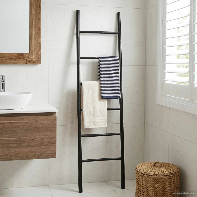 vidaXL Tæppe Stige Sort Bambus 50 x 190 cm