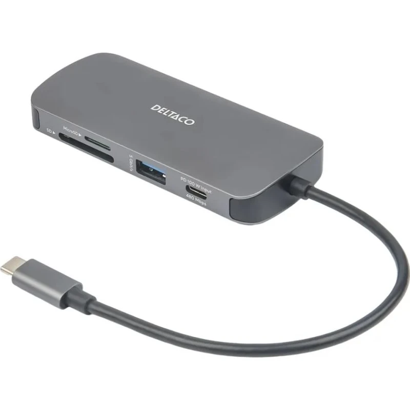 Deltaco USB-C Dockningsstation 8 porte – Grå