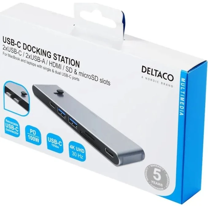 Deltaco USB-C Dock 4K 7-i-1 (HDMI, PD 100W, SD)