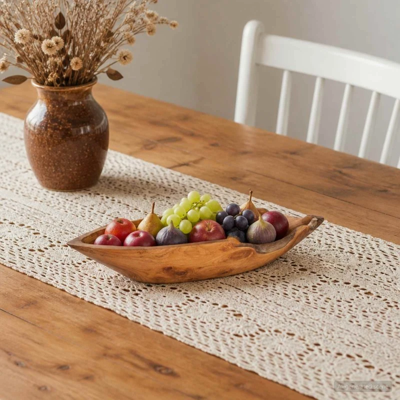 vidaXL JEPARA Frugtskål i massivt teaktræ, 61 x 21 x 11 cm