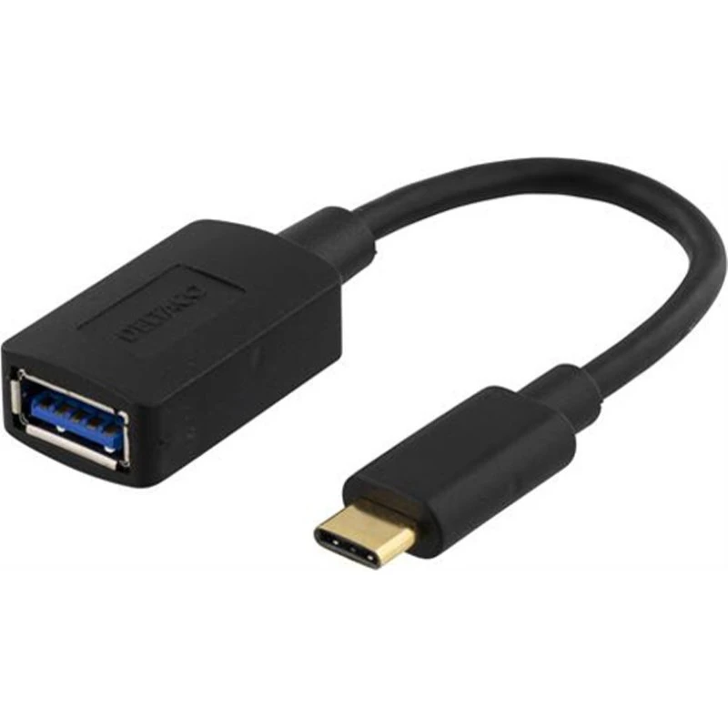 Deltaco USB-C til USB-A adapter 10 cm, sort