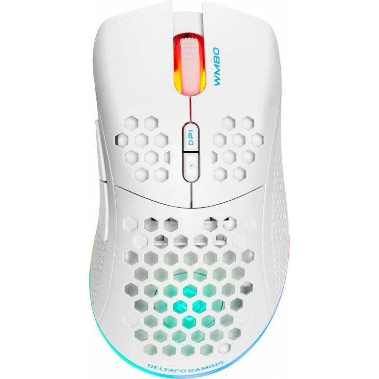 Deltaco WM80 Trådløs Ultralet Gamingmus RGB Hvid (400-4800 DPI, 70 g)