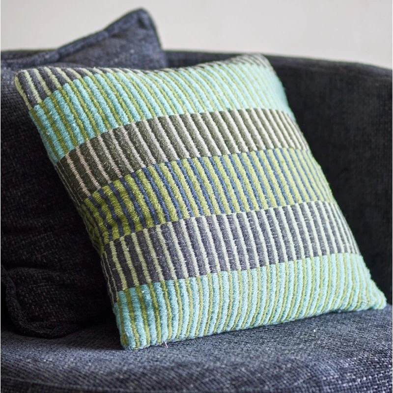 Bloomingville Isnel Pude - Blå, sort & grøn stribet - 45x45 cm