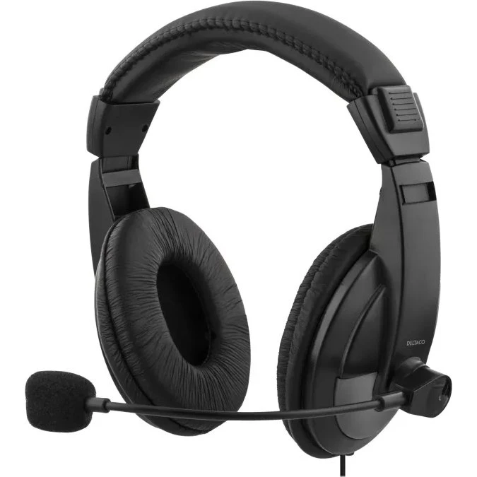 DELTACO USB stereo-headset med flytbar mikrofon, sort