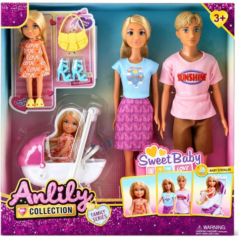 Anlily Dukke familiesæt - 8 dele med 32 cm dukker