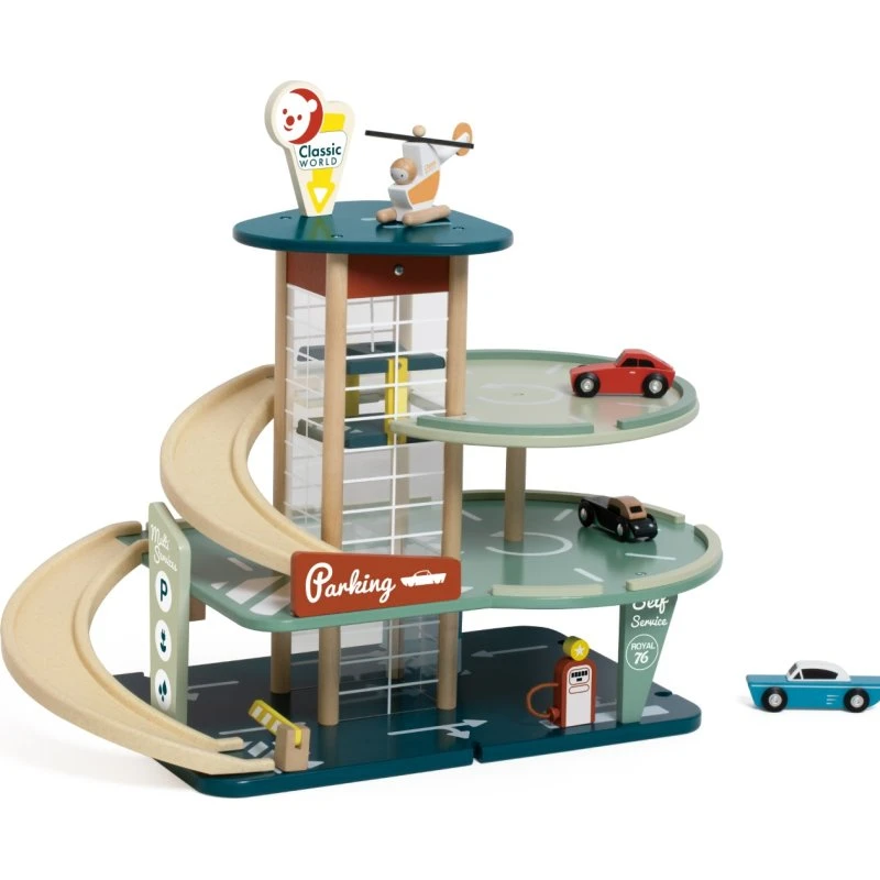 Classic World Vintage Garage i træ med biler og tilbehør, 11 dele