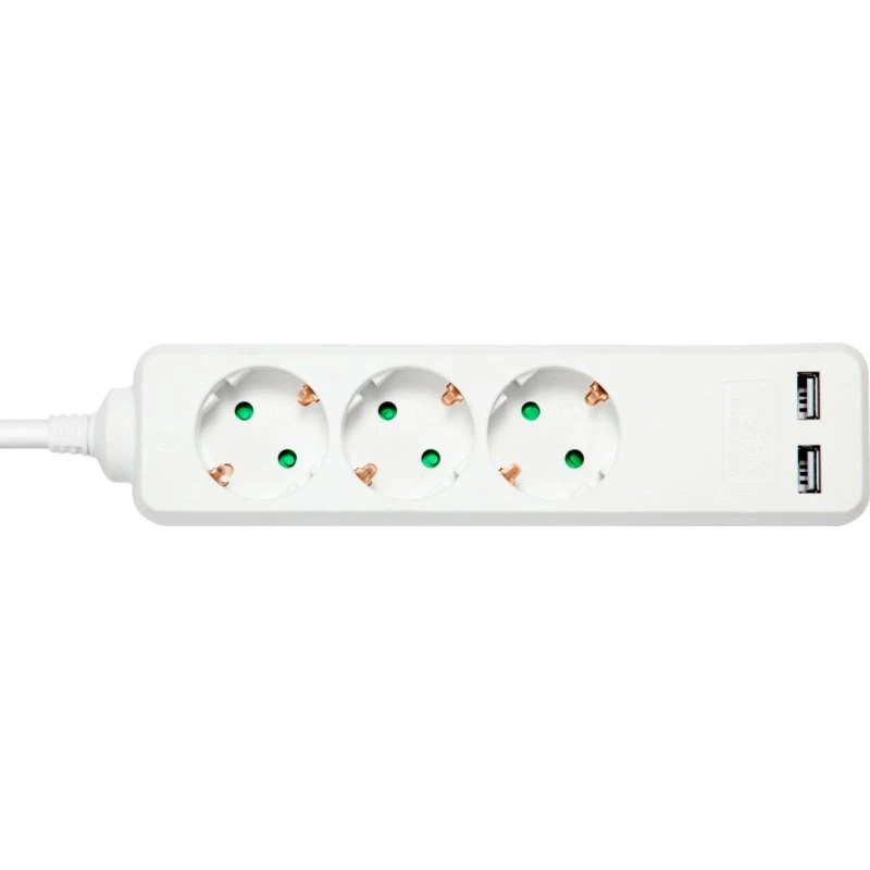 Deltaco Stikdåse GT-0310 – 3 udtag (Type F) + 2x USB-A, 1,5 m