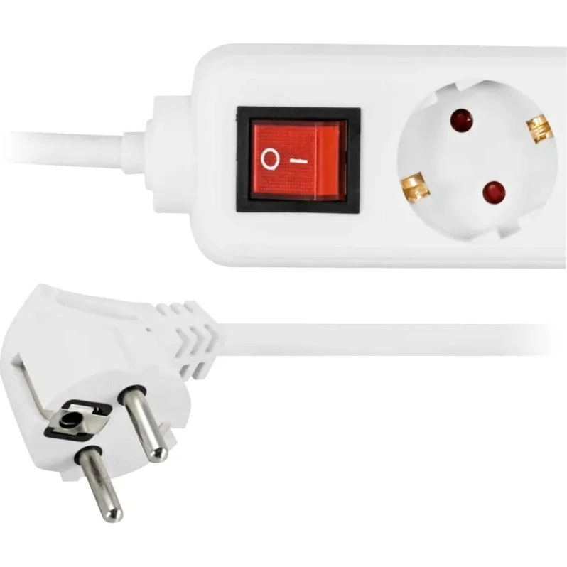 Deltaco Jordet stikdåse 6 udtag m/afbryder 5 m - Hvid