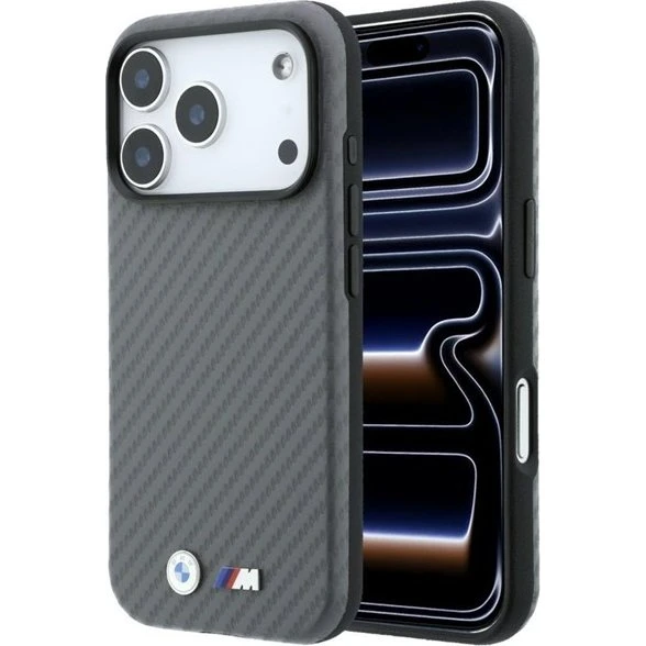 BMW M Carbon Metal Logo MagSafe Case til iPhone 17/18 Pro - Grå