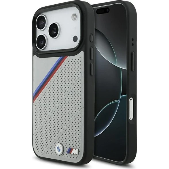 BMW M Tricolor Metal Logo MagSafe Case til iPhone 17 Pro - Grå
