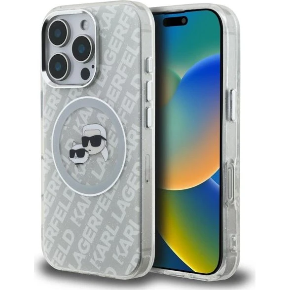 Karl Lagerfeld IML Glitter MagSafe Case til iPhone 16 Pro - Grå