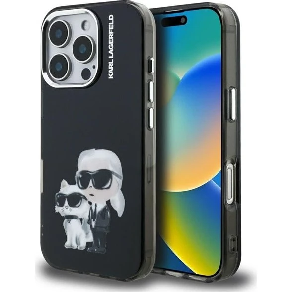 Karl Lagerfeld IML Aquarelle Karl & Choupette iPhone 16 Pro Case Black
