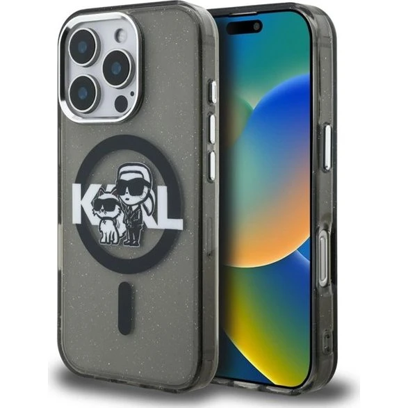 Karl Lagerfeld IML Glitter MagSafe Case til iPhone 16 Pro - Sort