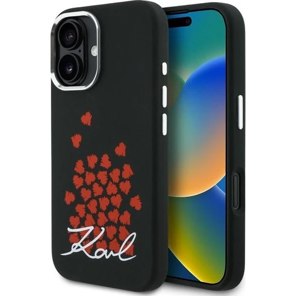 Karl Lagerfeld Silicone Heart Sign MagSafe Case til iPhone 16 - Sort