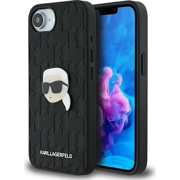Karl Lagerfeld Monogram Karl Head Pin iPhone 16e Case - Black