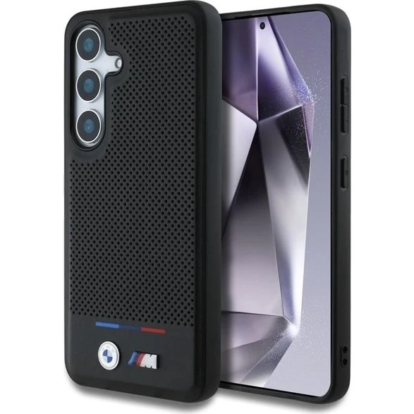 BMW Leather Tricolor Stripe MagSafe Case til Samsung Galaxy S25 - Sort