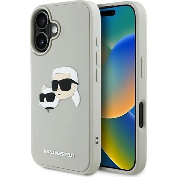 Karl Lagerfeld HC 3D Rubber Double Heads iPhone 16 Case - Beige