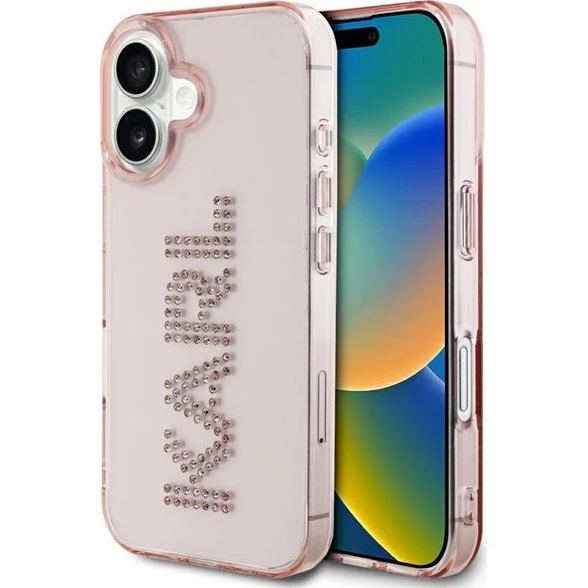 Karl Lagerfeld IML Rhinestones Logo iPhone 16 Case - Pink