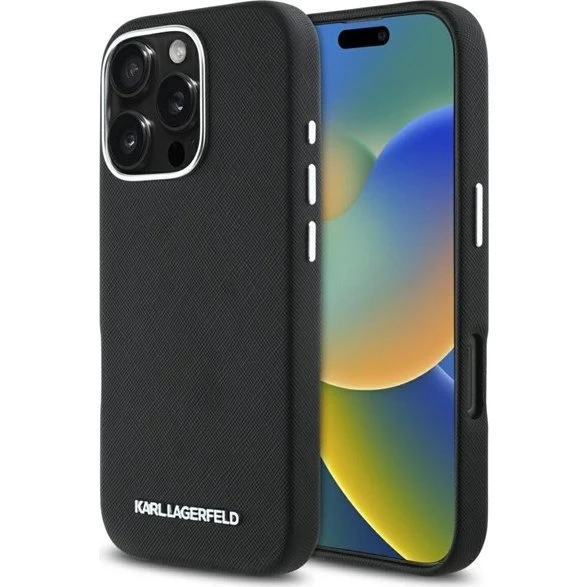 Karl Lagerfeld Saffiano MagSafe Etui til iPhone 16 Pro - Sort
