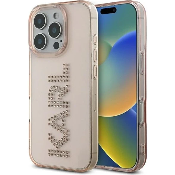 Karl Lagerfeld IML Rhinestones Logo iPhone 16 Pro Case - Pink