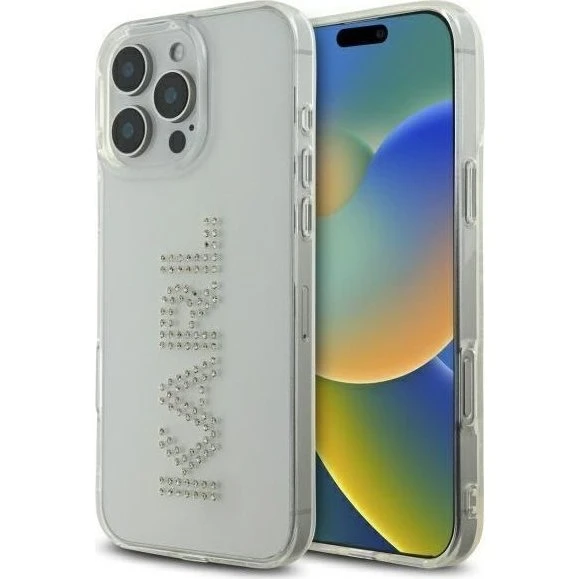Karl Lagerfeld iPhone 16 Pro Max Clear Case med Rhinestones Logo