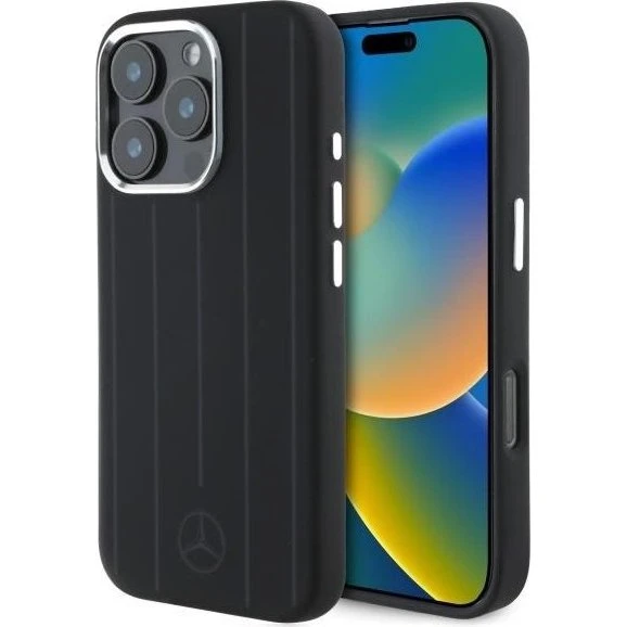 Mercedes-Benz iPhone 16 Pro MagSafe Cover - Black Silicone Stripes