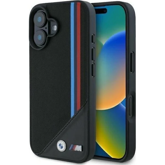 BMW M Meshed Tricolor Stripes MagSafe cover til iPhone 16 - Sort
