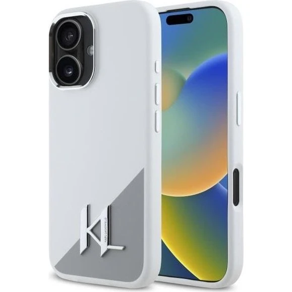 Karl Lagerfeld iPhone 16 MagSafe Case - White Silicone med Metal Logo