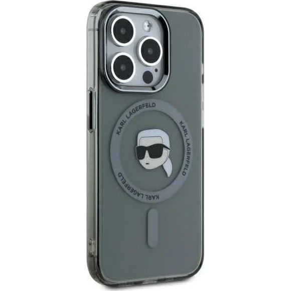 Karl Lagerfeld iPhone 15 Pro MagSafe Hardcase - Black Metal Karl Head