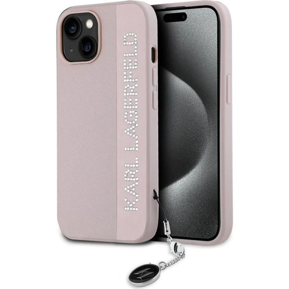 Karl Lagerfeld Saffiano Rhinestones & Charm case til iPhone - Pink