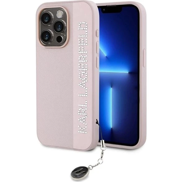 Karl Lagerfeld Saffiano Rhinestones & Charm til iPhone 15 Pro - Pink