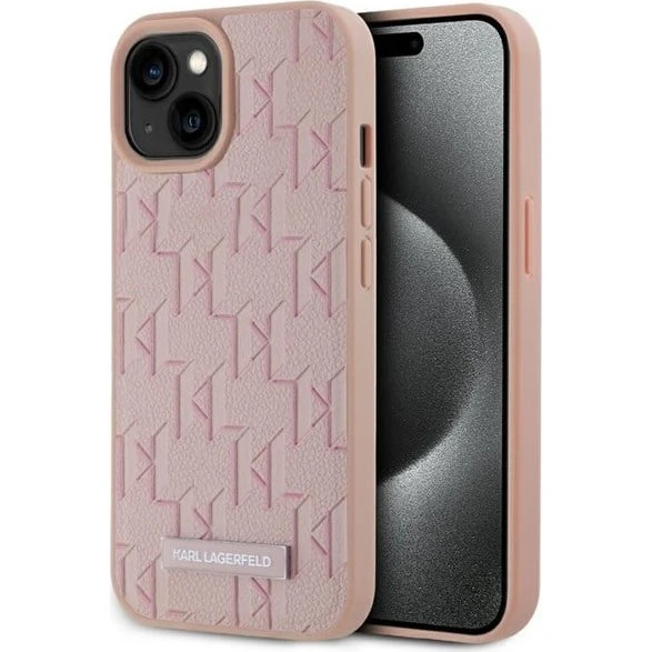Karl Lagerfeld Leather Monogram MagSafe iPhone 15 Case - Pink