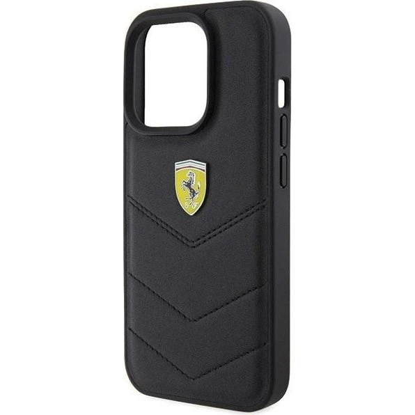 Ferrari Quilted Metal Logo iPhone 15 Pro Case - Black