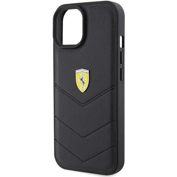 Ferrari Quilted Metal Logo iPhone 15 Case - Black