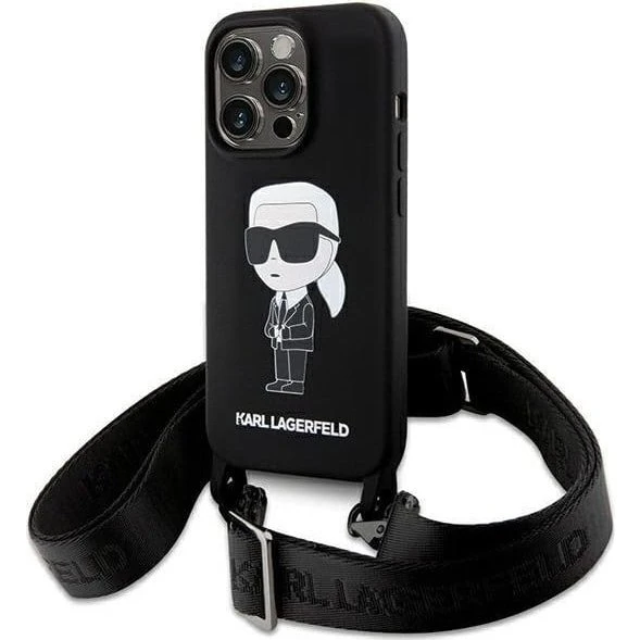 Karl Lagerfeld iPhone 15 Pro Max Crossbody Silicone Ikonik Black