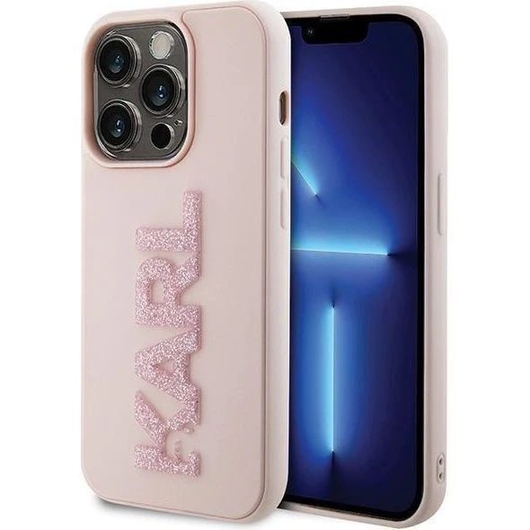 Karl Lagerfeld 3D Rubber Glitter Logo cover til iPhone 15 Pro Max - Pink