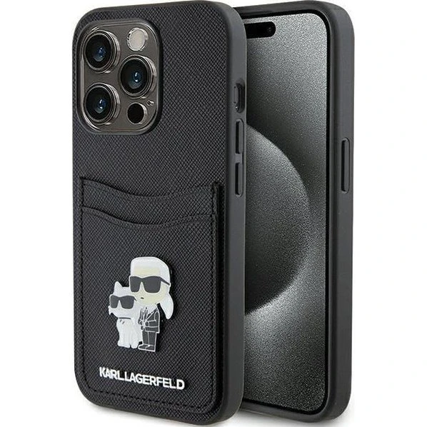 Karl Lagerfeld Saffiano Karl & Choupette Etui til iPhone 15 Pro - Sort