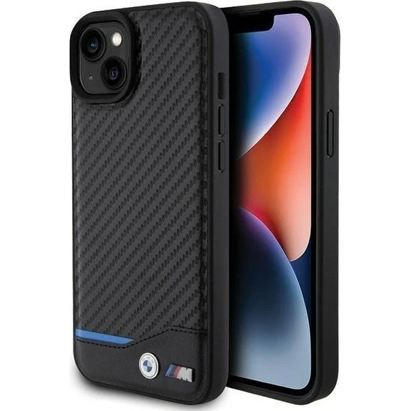 BMW Leather Carbon Case til iPhone 15 Plus - Sort
