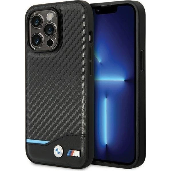 BMW Leather Carbon Case til iPhone 13 Pro Max - Sort