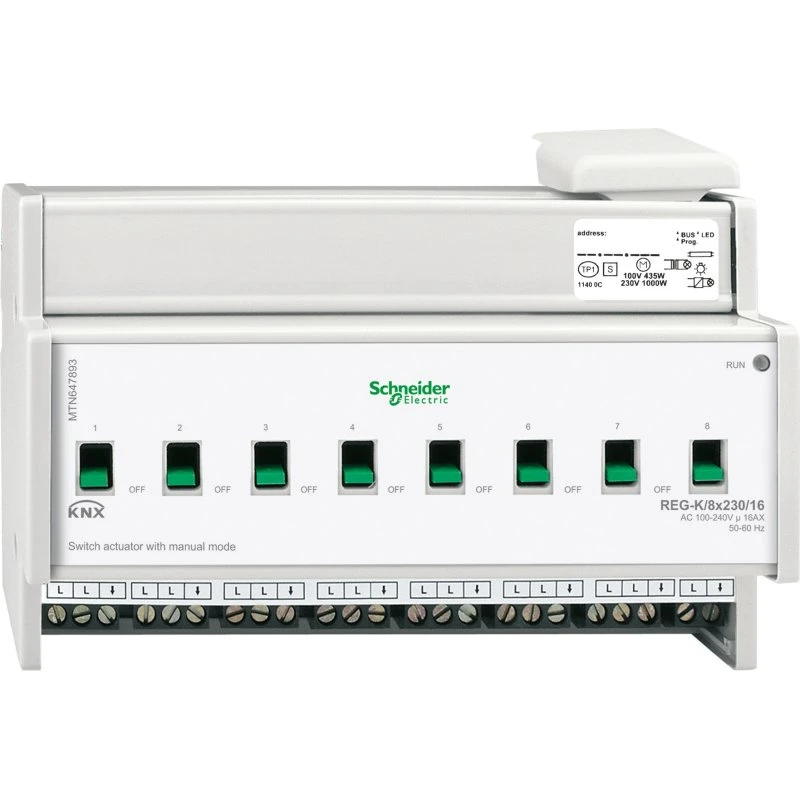 Schneider SpaceLogic KNX 8x230V/16A relæudgang med manuel betjening