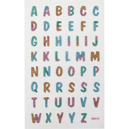 Glitterstickers bogstaver – ark 10x16 cm